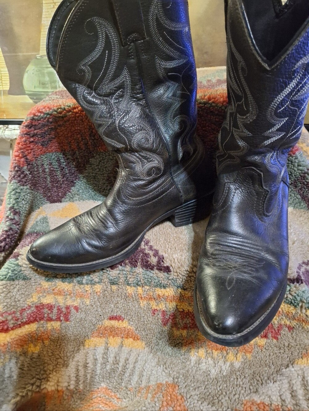 Men's Black Western Cowboy Boots with Embroidered Shaft
